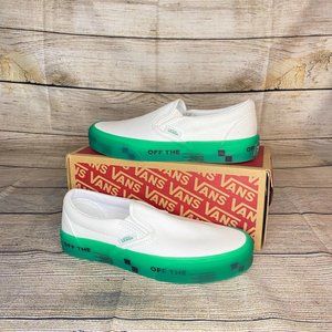 Vans Classic Slip-On White Green Sole VN0A5AO82HR Women Size 5.5, 6.0, 6.5